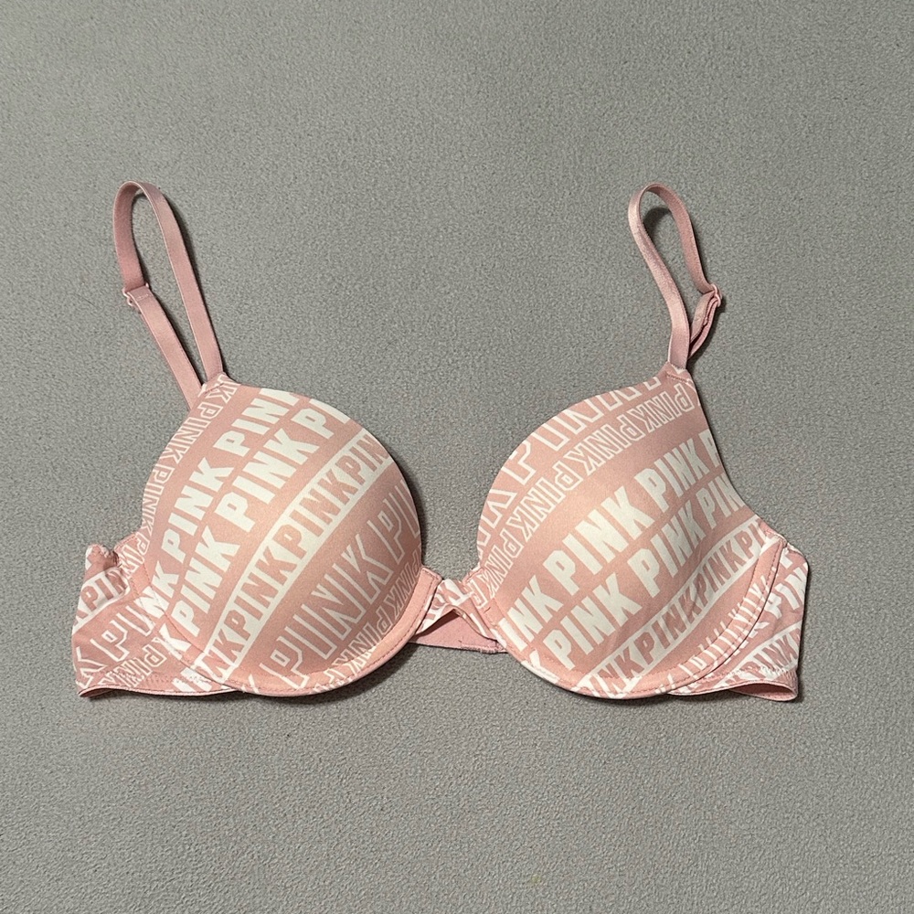 34B Light Pink with white wording PINK T-Shirt Bra
